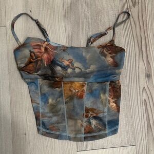 Urban Outfitters Artistic Print Crop Top - Blue and Brown